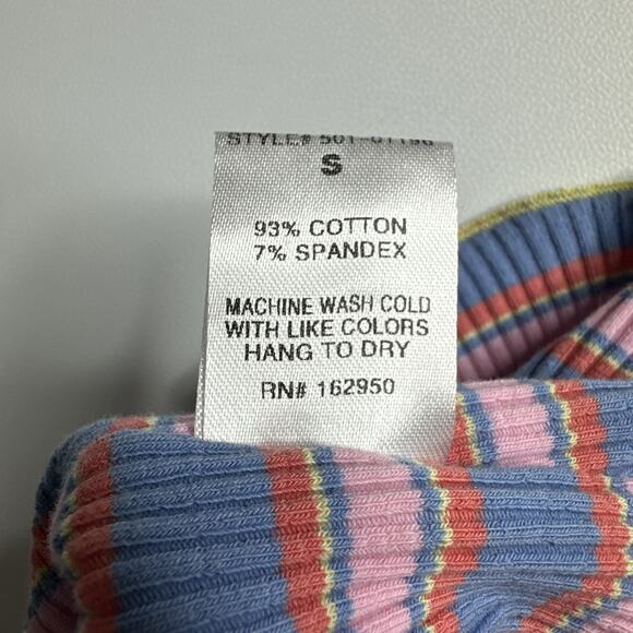 Y2K Indie ALT Pretty Garbage Size Small Ribbed Striped Lettuce Hem Crop Stretch - Picture 8 of 10